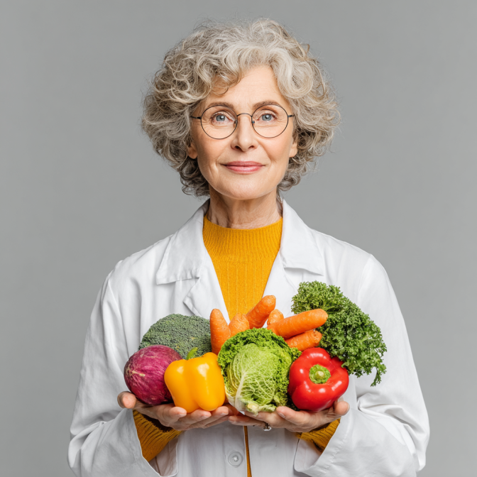 Elderly woman preparing nutritious vegetables